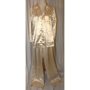 PajamaGram ivory satin 2-piece PJ Pajama Lounge Set Size Medium Elastic Waist